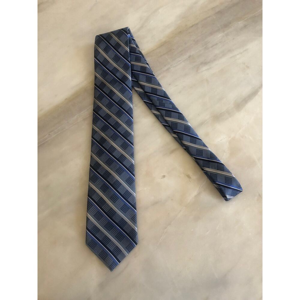 Mens Bruno Piattelli Blue Silver Pure Silk Striped Tie Hand Made Extra Long